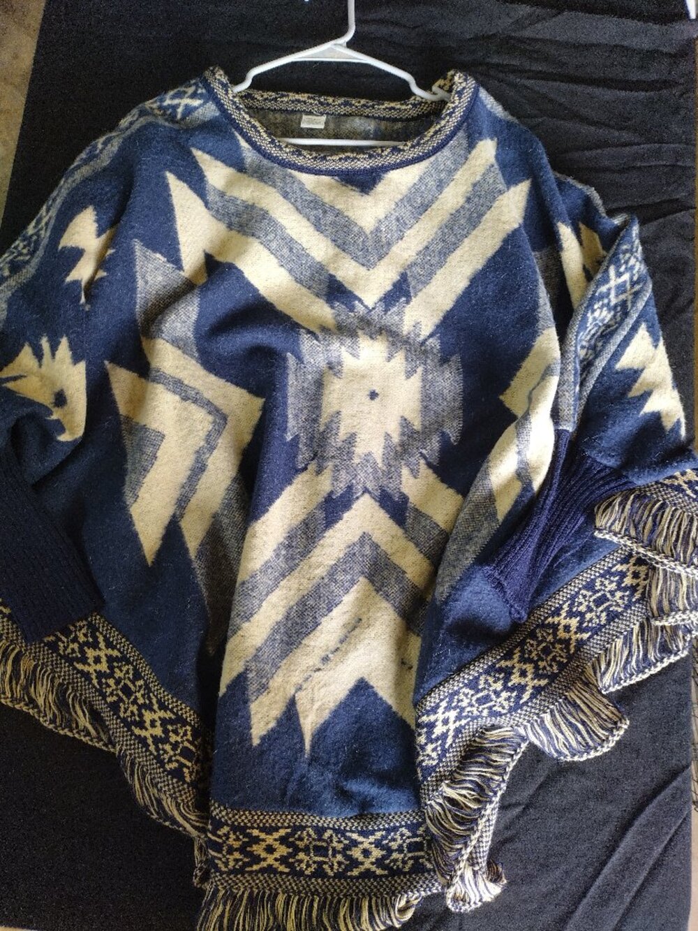 Navy and Cream Southwest print poncho One Size